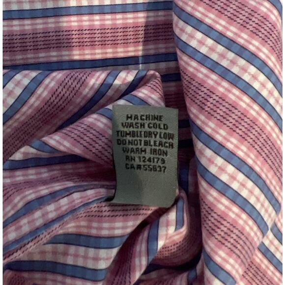 Johnston & Murphy Pink Blue‎ Stripe Gingham Flip Cuff Men’s Large Tailored Fit - Picture 5 of 7